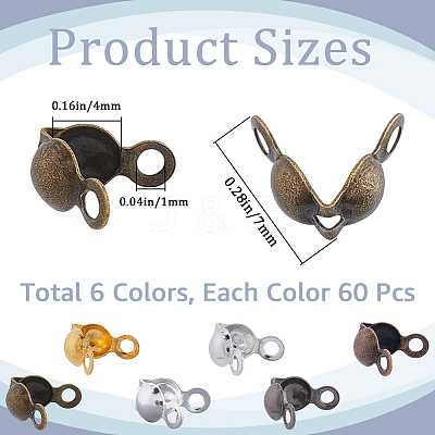 360pcs 6 Colors Brass End Bead Tips KK-SP0002-31-1