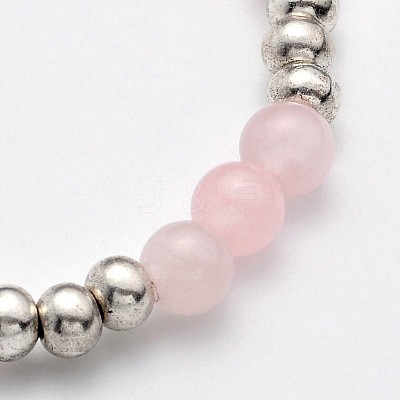 Natural Rose Quartz Beaded Elephant Charm Stretch Bracelets BJEW-JB01974-01-1