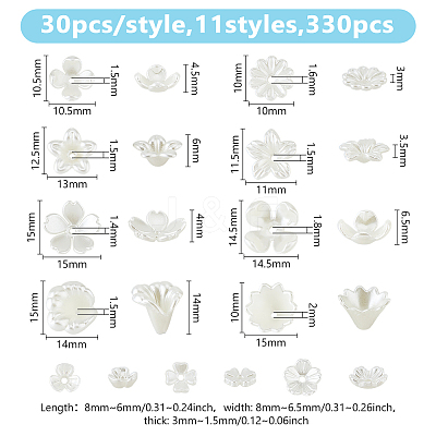 360Pcs 11 Styles ABS Plastic Imitation Pearl Bead Caps OACR-DC0001-30-1