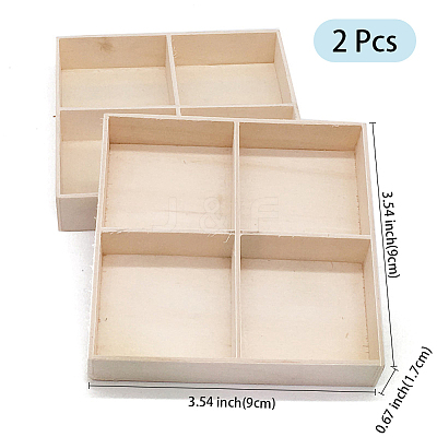 2Pcs 4 Grids Square Wooden Display Trays for Jewelry AJEW-DJ0001-94A-1