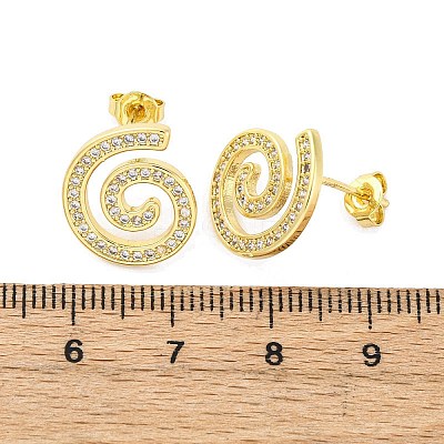 Brass Micro Pave Clear Cubic Zirconia Stud Earrings EJEW-H158-07A-G-1