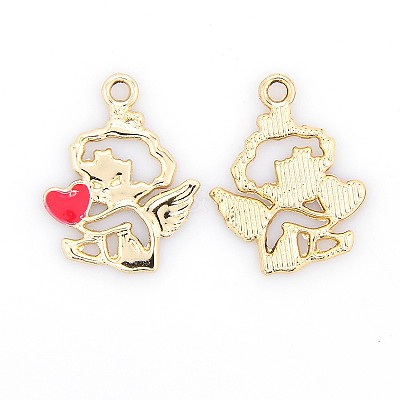 Cadmium Free & Nickel Free & Lead Free Golden Plated Alloy Enamel Angel Pendants ENAM-J297-01G-NR-1