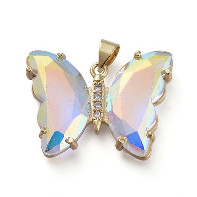 Brass Micro Pave Clear Cubic Zirconia Pendants ZIRC-P079-A01-02-1