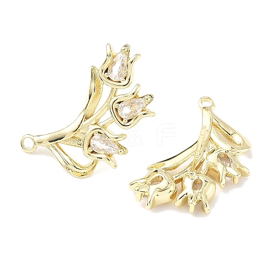 Brass Micro Pave Clear Cubic Zirconia Stud Earring Findings KK-Z106-02G-09-1