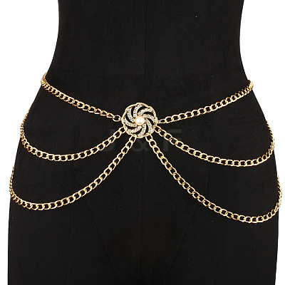 Aluminum and Alloy Crystal Rhinestone Sun with Imitation Pearl 3 Layered Waist Chains FS-WG9586B-01-1