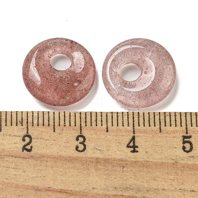 Natural Strawberry Quartz Donut/Pi Disc Charms G-G142-02D-1