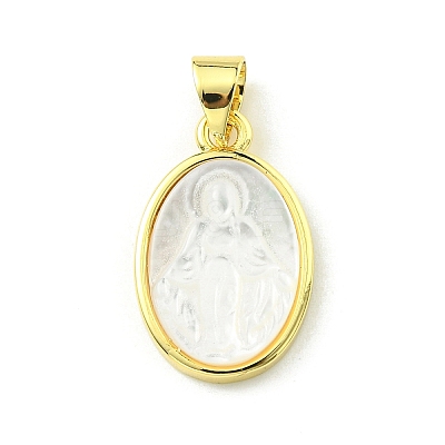 Rack Plating Brass Pave Natural Shell Pendants KK-A204-01A-01G-1