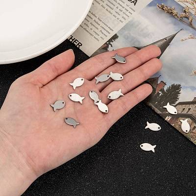 Tarnish Resistant 304 Stainless Steel Fish Charms STAS-M037-08-1