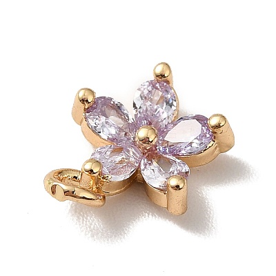 Brass Cubic Zirconia Flower Charms KK-O141-01G-05-1