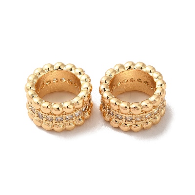 Rack Plating Brass Micro Pave Cubic Zirconia European Beads KK-M242-04G-1