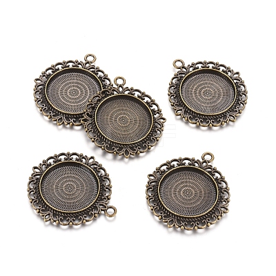 Tibetan Style Pendant Cabochon Settings X-TIBEP-R129-AB-FF-1