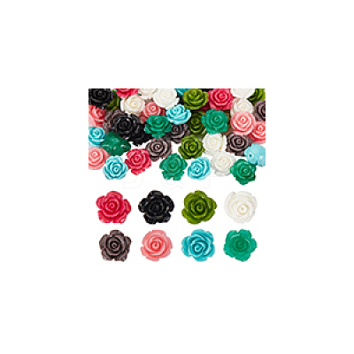 64Pcs 8 Colors Synthetic Coral 3D Flower Rose Beads CORA-GA0001-02-1