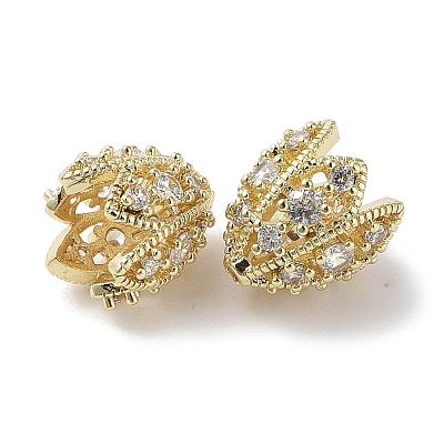 Brass Micro Pave Clear Cubic Zirconia Bead Caps KK-G491-51B-G-1