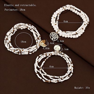 Bohemian Plastic & Glass Beads Multi-strand Stretch Bracelets WG97FA6-01-1
