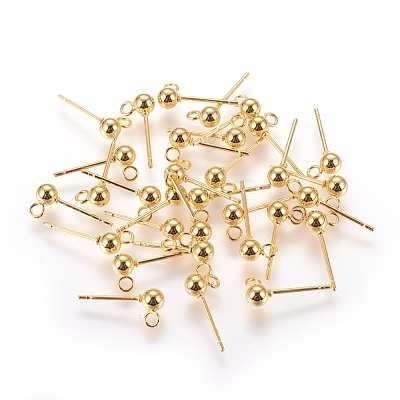 304 Stainless Steel Ball Stud Earrings Findings X-STAS-P227-17G-1