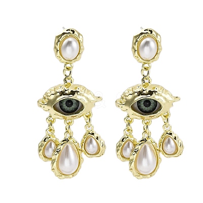 Alloy & Resin & Imitation Pearl Dangle Stud Earrings EJEW-M075-02G-1