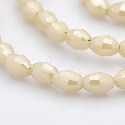 Pearl Luster Plated Imitation Jade Glass Faceted Rice Beads Strands GLAA-A030A-PL02-1