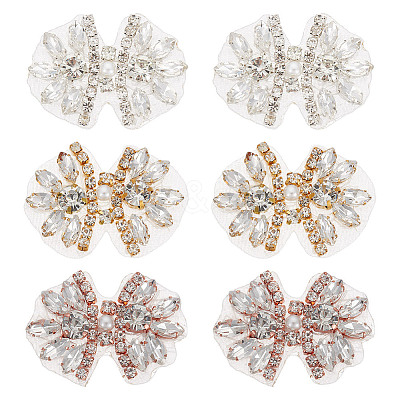 6Pcs 3 Colors Alloy with Glass Rhinestone Bowknot AJEW-NB0006-23-1