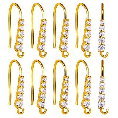 20Pcs Brass Micro Pave Clear Cubic Zirconia Earring Hooks ZIRC-SZ0005-08-1