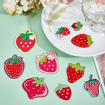 10Pcs 10 Styles Strawberry Polyester Embroidery Cloth Sew on Appliques PATC-CP0001-08B-1