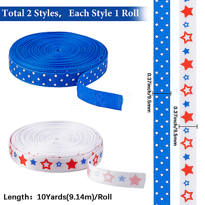 2 Rolls 2 Styles Independence Day Themes Polyester Ribbon OCOR-GF0004-50B-1