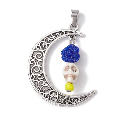 Halloween Synthetic Turquoise Skull Pendants PALLOY-JF02650-05-1