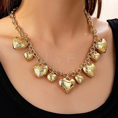 Alloy Flower Textured Heart Bib Necklaces for Women NJEW-S458-01G-1