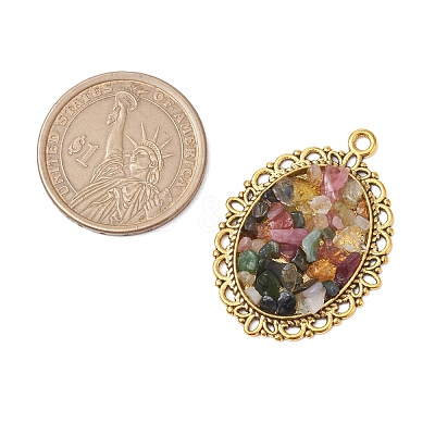 3Pcs 3 Colors Natural Multicolor Tourmaline Chip Pendants PALLOY-JF03037-1