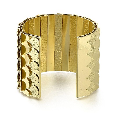 Alloy European American Exaggerated Open Cuff Fish Scale Pattern Bangles for Women BJEW-L697-002G-1