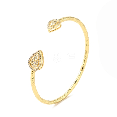 Clear Cubic Zirconia Teardrop Open Cuff Bangle BJEW-G652-05G-1