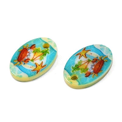 Natural Freshwater Shell Double Face Printed Oval Charms SHEL-T020-05B-1