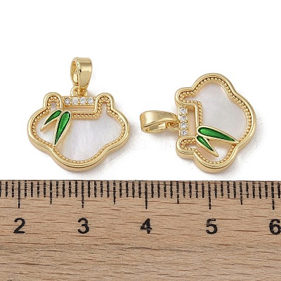 Brass & Shell & Clear Cubic Zirconia Charms KK-G497-18G-1