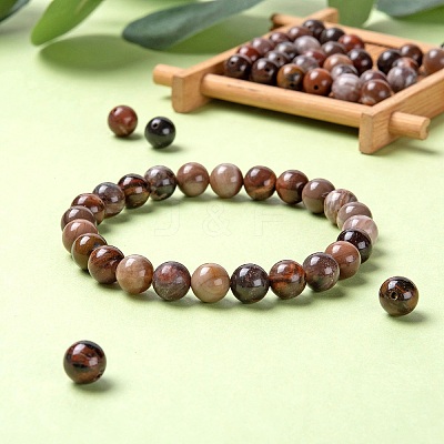 100Pcs 8mm Natural Petrified Wood Round Beads DIY-LS0002-04-1