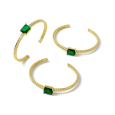 Green Glass Rectangle Open Cuff Bangle BJEW-I307-01G-1