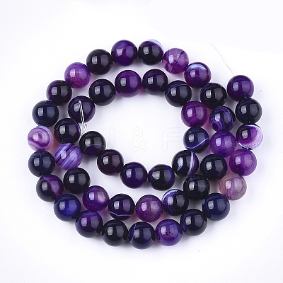 Natural Striped Agate/Banded Agate Bead Strands G-T046-6mm-B01-1