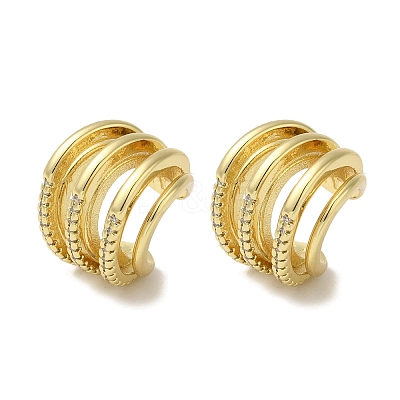 Rack Plating Brass Micro Pave Clear Cubic Zirconia 4-Strand Ring Cuff Earrings for Women EJEW-P280-18G-1