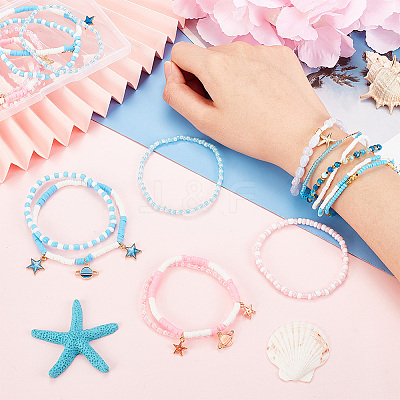5 Sets 3 Style Glass Seed & Polymer Clay Beaded Stretch Bracelets Set BJEW-PH0004-24-1