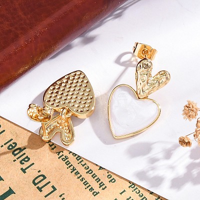 Rack Plating Heart Brass Stud Earrings for Women EJEW-C125-26G-01-1