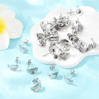 Non-Tarnish 304 Stainless Steel Oval Stud Earring Findings X-STAS-R063-39-1