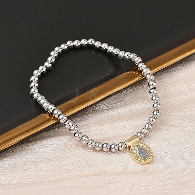 Brass Oval Charms Bracelets BJEW-B148-03A-02-1
