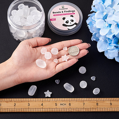 100Pcs 5 Style Transparent Frosted Acrylic Beads FACR-PJ0001-02-1