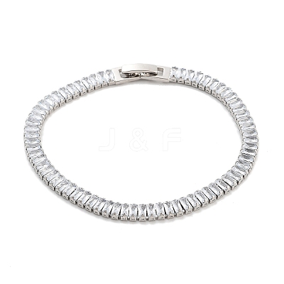 Brass Pave Clear Cubic Zirconia Rectangle Link Bracelets BJEW-YWC0002-11A-P-1