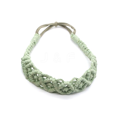 Solid Color Hand Braided Cotton Rope Elastic Headband OHAR-PW0005-02A-1