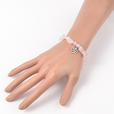 Natural Rose Quartz Beaded Stretch Bracelets X-BJEW-JB01996-01-1