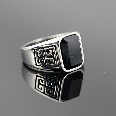304 Stainless Steel & Obsidian Finger Rings for Men FS-WG9DF95-05-1