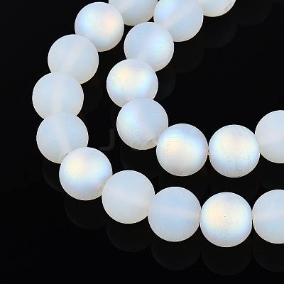 Frosted Imitation Jade Glass Beads Strands GLAA-T032-J10mm-MBB02-1