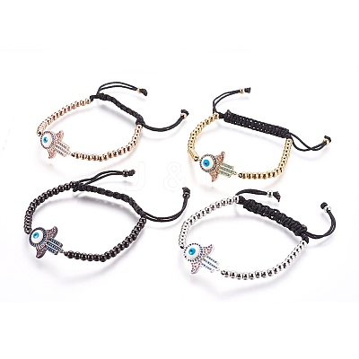 Adjustable 304 Stainless Steel Braided Beaded Bracelets BJEW-L655-012-1