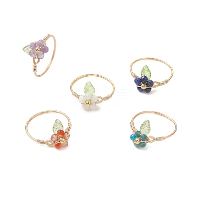 Copper Wired Gemstone Finger Rings RJEW-JR00976-1