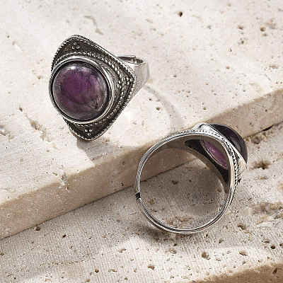 Natural Amethyst Adjustable Rings G-P560-03AS-07-1