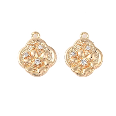 Brass Charms with Clear Glass KK-N254-57G-1